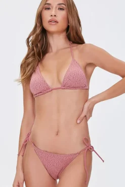 Textured Spotted Print String Bikini Bottoms