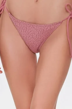 Textured Spotted Print String Bikini Bottoms