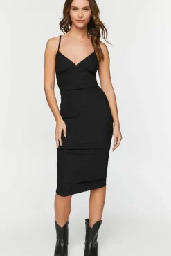 Textured V-Neck Cami Midi Dress