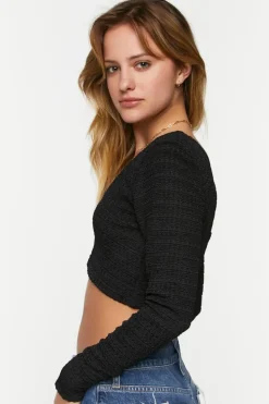 Textured V-Neck Crop Top