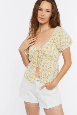 Tie-Front Floral Print Crop Top