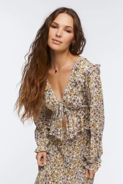 Tie-Front Floral Print Top