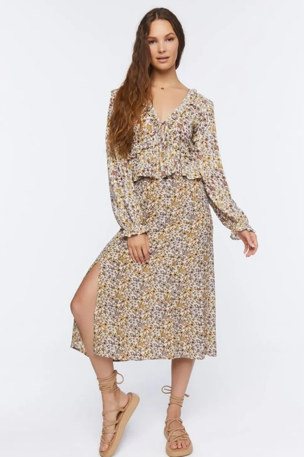 Tie-Front Floral Print Top