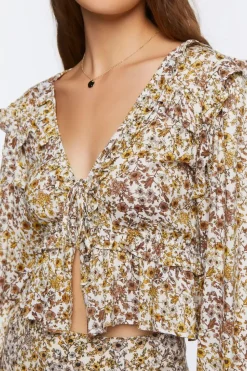 Tie-Front Floral Print Top