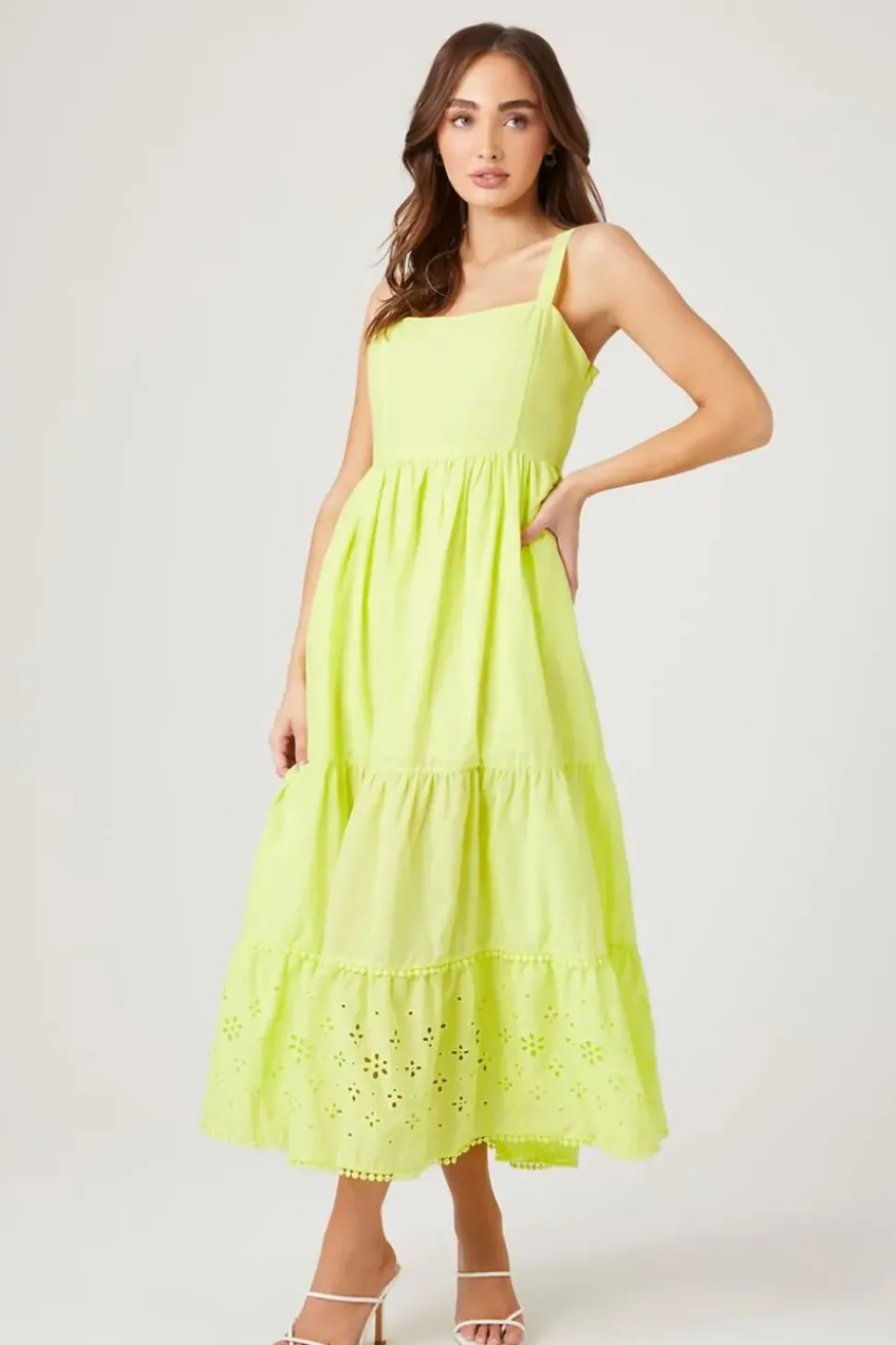 Tiered Eyelet Midi Dress