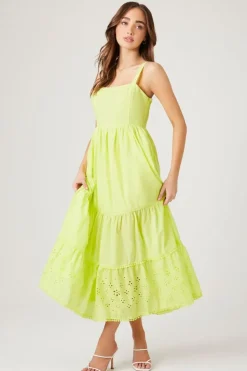 Tiered Eyelet Midi Dress