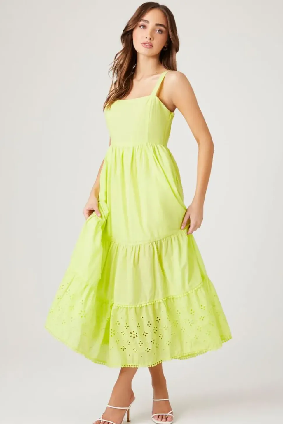 Tiered Eyelet Midi Dress