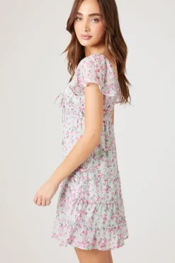 Tiered Floral Print Mini Dress