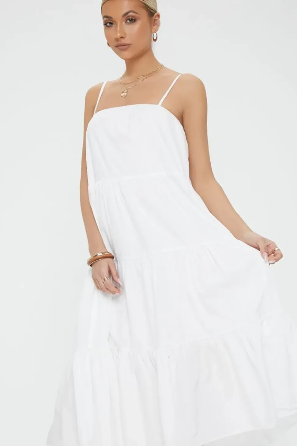 Tiered Flounce Midi Cami Dress