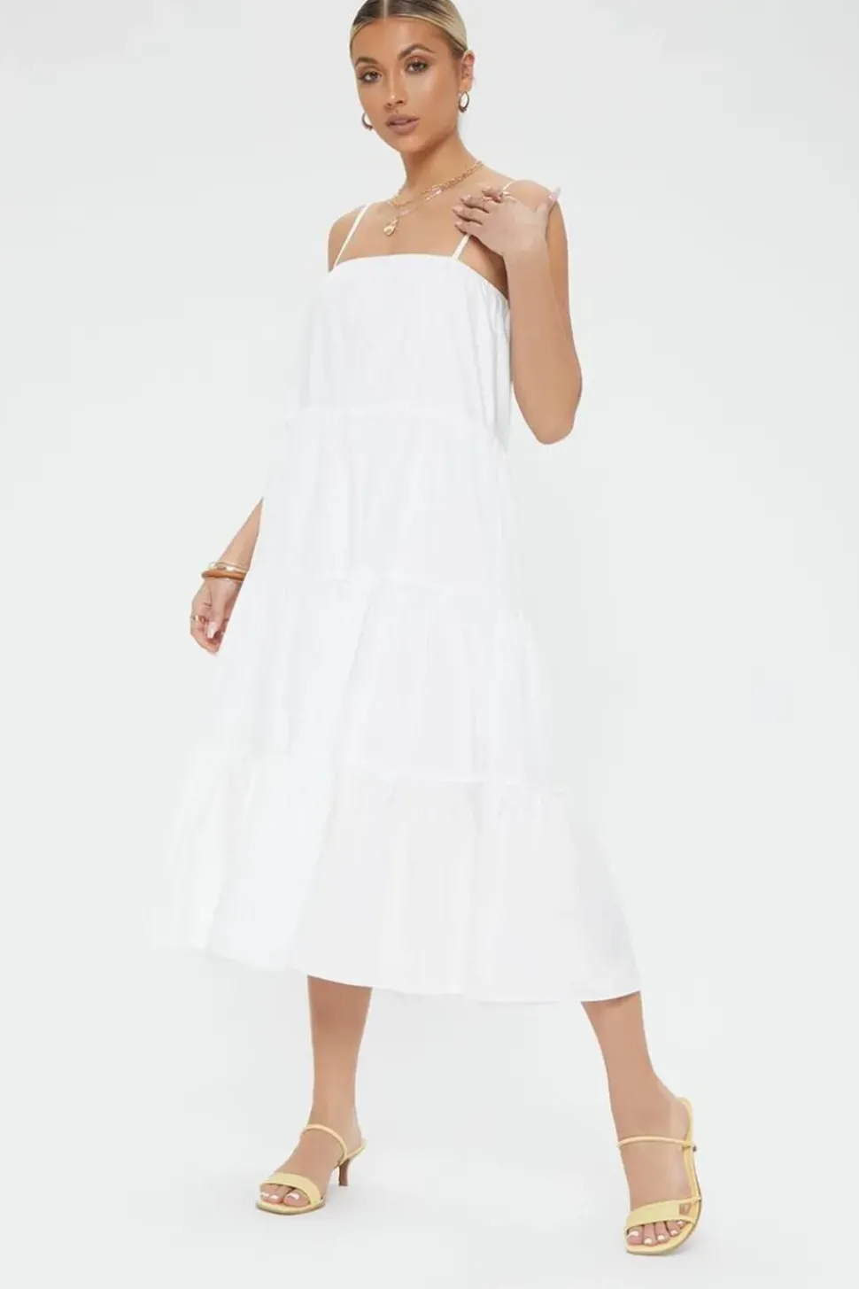 Tiered Flounce Midi Cami Dress