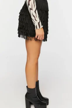 Tiered Fringe Mini Skirt