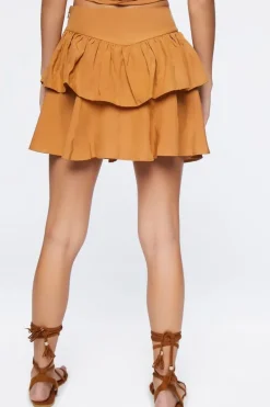 Tiered Linen-Blend Mini Skirt