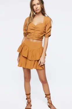 Tiered Linen-Blend Mini Skirt