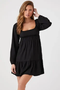 Tiered Peasant-Sleeve Mini Dress