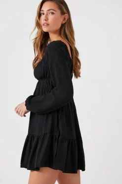 Tiered Peasant-Sleeve Mini Dress