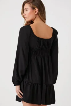 Tiered Peasant-Sleeve Mini Dress