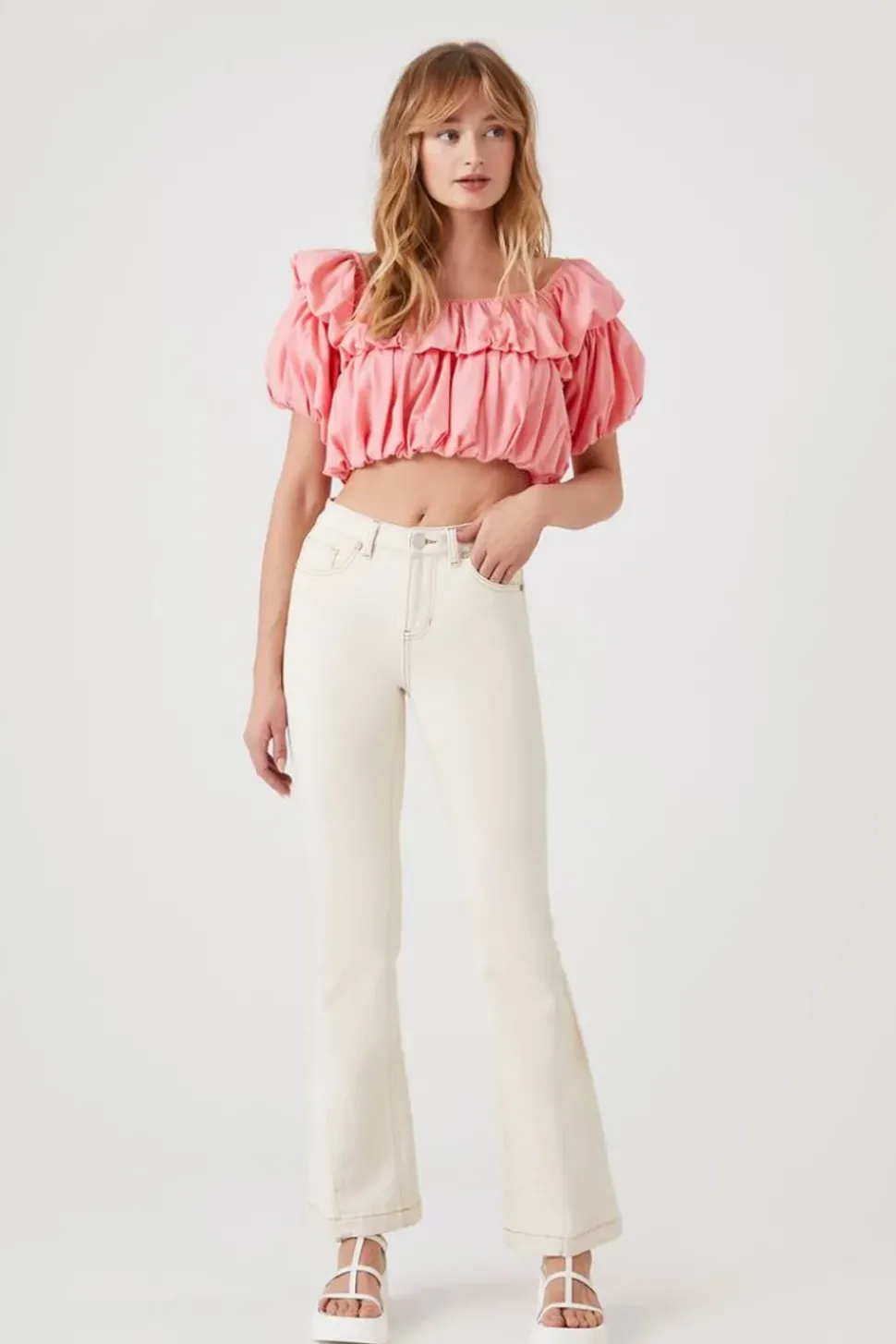 Tiered Puff-Sleeve Crop Top