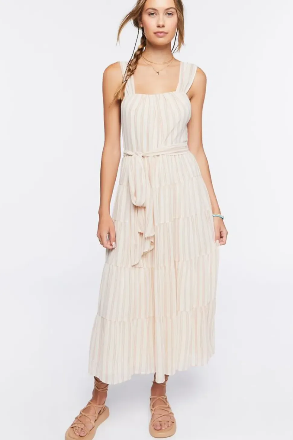 Tiered Striped Midi Dress