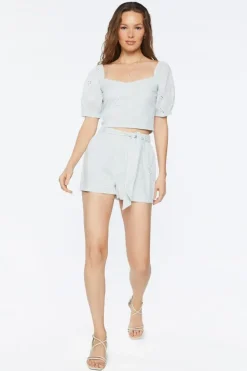 Tie-Waist Embroidered Floral Shorts