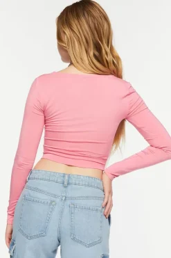 Tie-Waist Long-Sleeve Crop Top