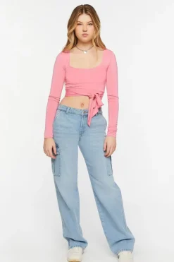 Tie-Waist Long-Sleeve Crop Top