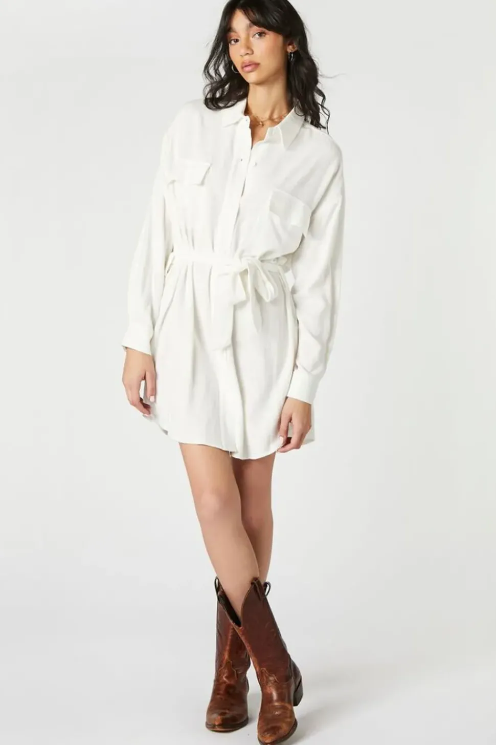 Tie-Waist Mini Shirt Dress