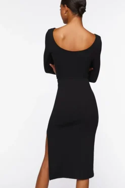 Tie-Waist Slit Midi Dress