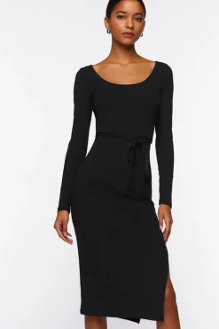 Tie-Waist Slit Midi Dress