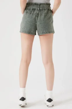 Tie-Waist Twill Paperbag Shorts