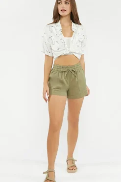 Tie-Waist Twill Shorts