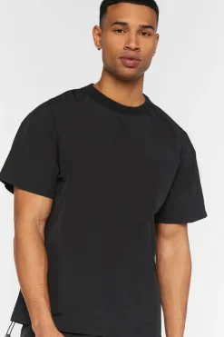 Toggle Drawstring Woven Crew Neck Tee