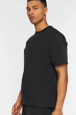 Toggle Drawstring Woven Crew Neck Tee