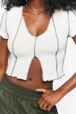 Topstitched Split-Hem Crop Top