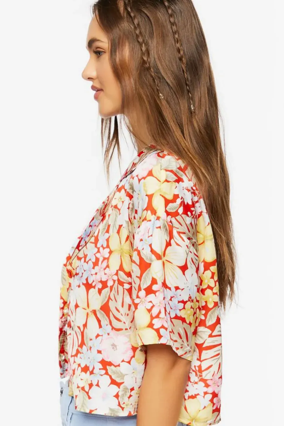 Tropical Floral Print Cropped Shirt