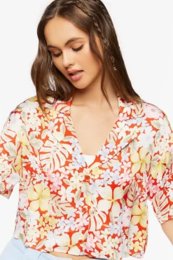 Tropical Floral Print Cropped Shirt