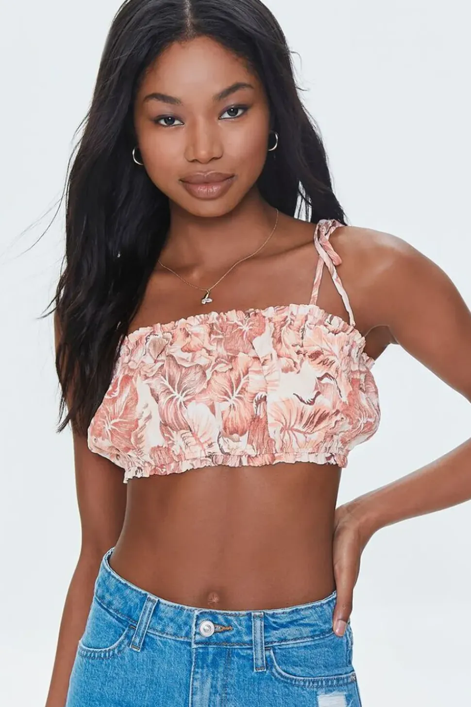 Tropical Floral Print Cropped Cami