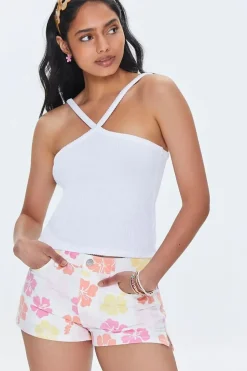 Tropical Floral Print Denim Shorts