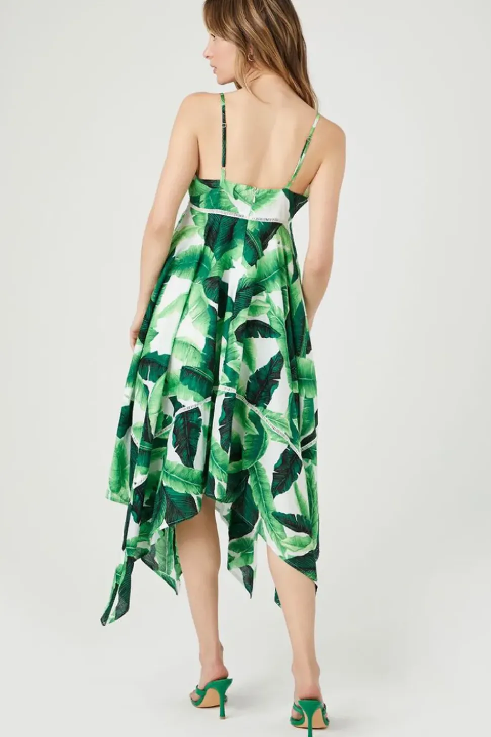 Tropical Leaf Handkerchief Midi Dress