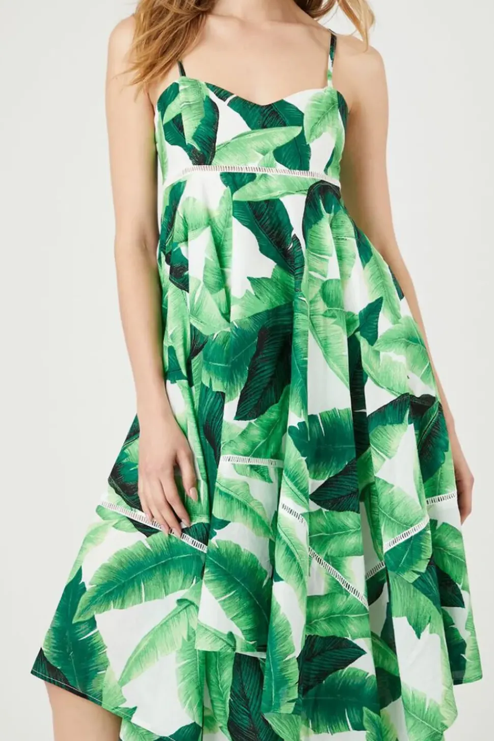 Tropical Leaf Handkerchief Midi Dress
