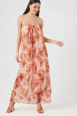 Tropical Leaf Print Maxi Dress