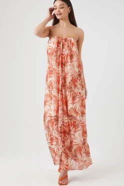 Tropical Leaf Print Maxi Dress