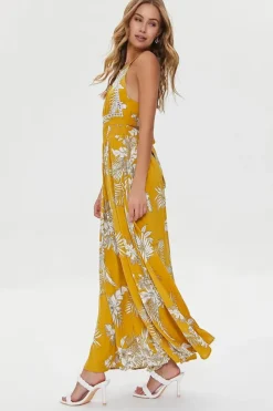 Tropical Leaf Print Maxi Dress