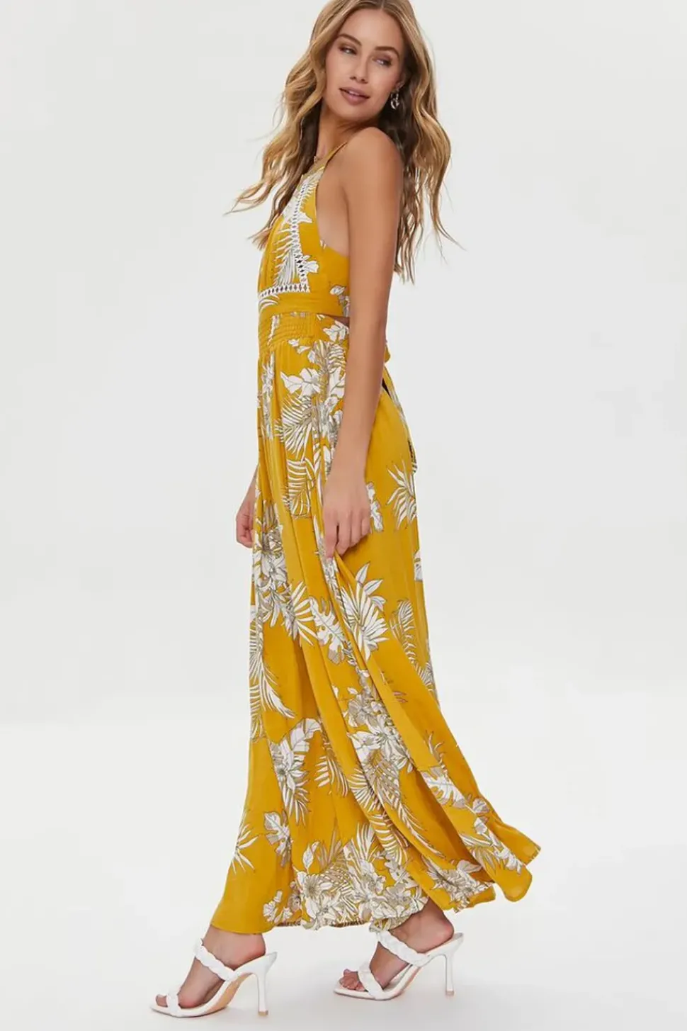 Tropical Leaf Print Maxi Dress