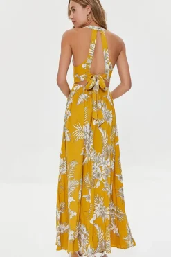 Tropical Leaf Print Maxi Dress