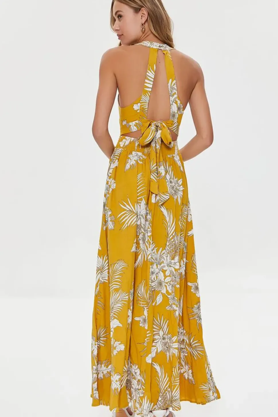 Tropical Leaf Print Maxi Dress