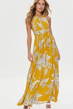 Tropical Leaf Print Maxi Dress