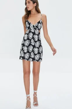 Tropical Leaf Print Mini Dress