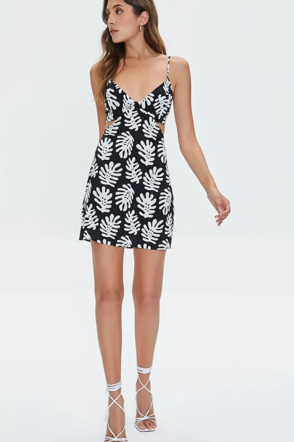 Tropical Leaf Print Mini Dress