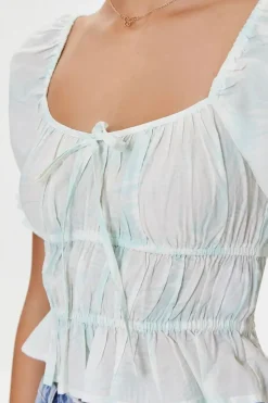 Tropical Leaf Print Ruffled Top