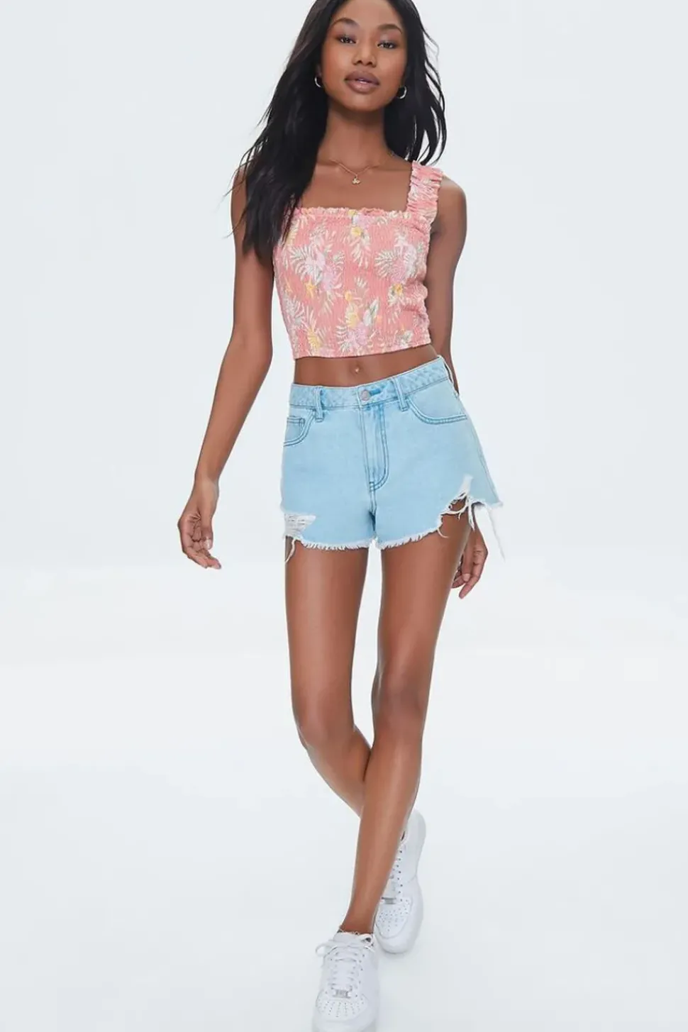 Tropical Leaf Smocked Crop Top